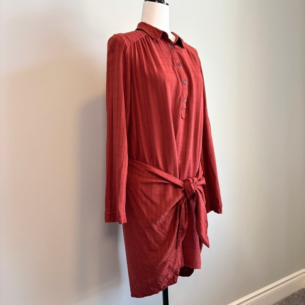 Maeve Anthropologie Bloomsbury Tie Shirt Dress Midi Chic Western Red Size 12 - Picture 3 of 13